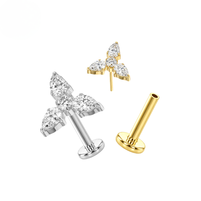 G23 Titanium Trinity Marquise Crystal Threadless Flatback Stud