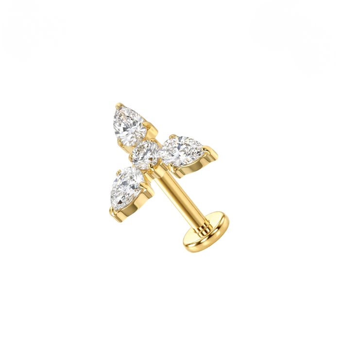 G23 Titanium Trinity Marquise Crystal Threadless Flatback Stud