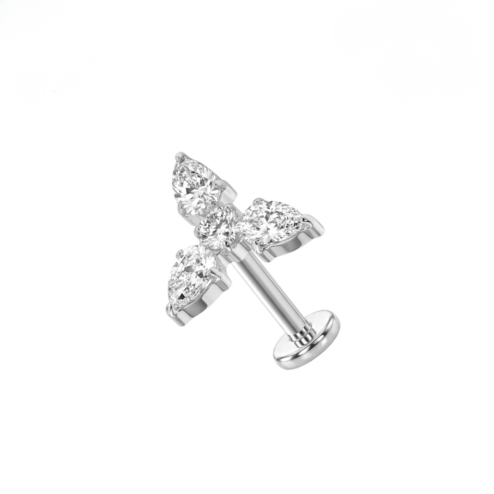G23 Titanium Trinity Marquise Crystal Threadless Flatback Stud