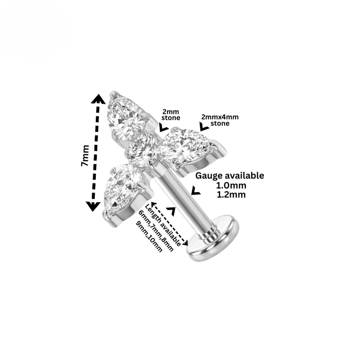 G23 Titanium Trinity Marquise Crystal Threadless Flatback Stud