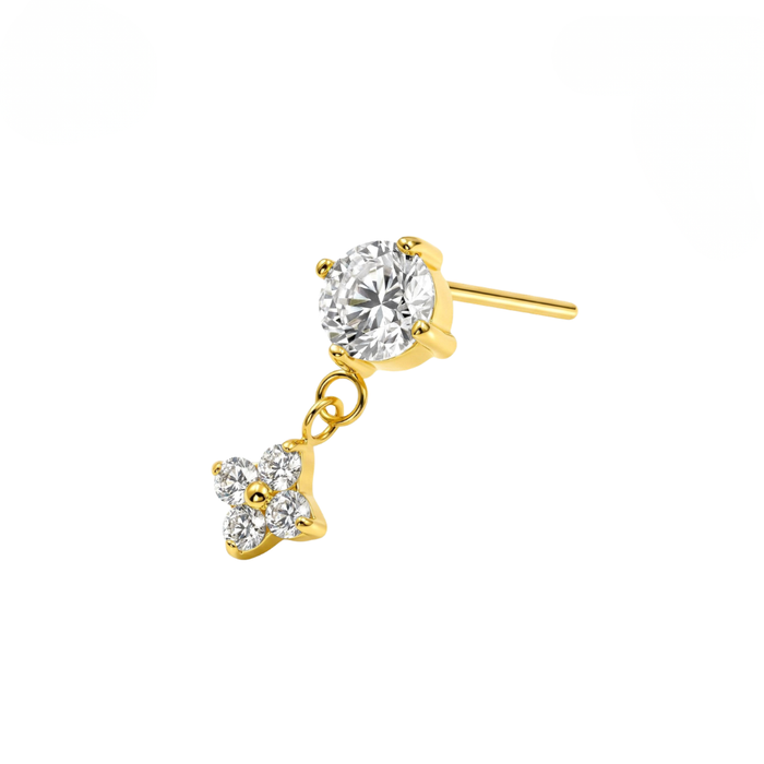 G23 Titanium CZ Jewelled Dangling Flower Threadless Labret Accessory Top