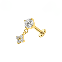G23 Titanium CZ Jewelled Dangling Flower Threadless Flatback Stud