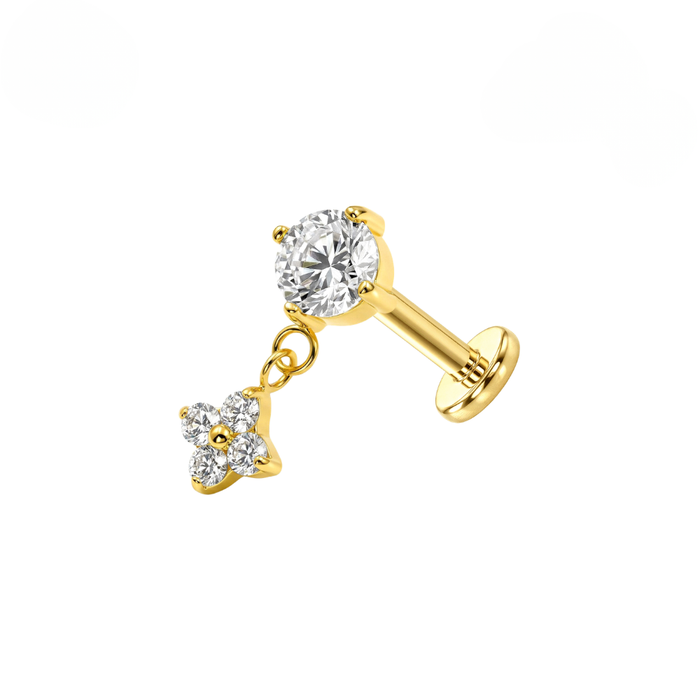 G23 Titanium CZ Jewelled Dangling Flower Threadless Flatback Stud