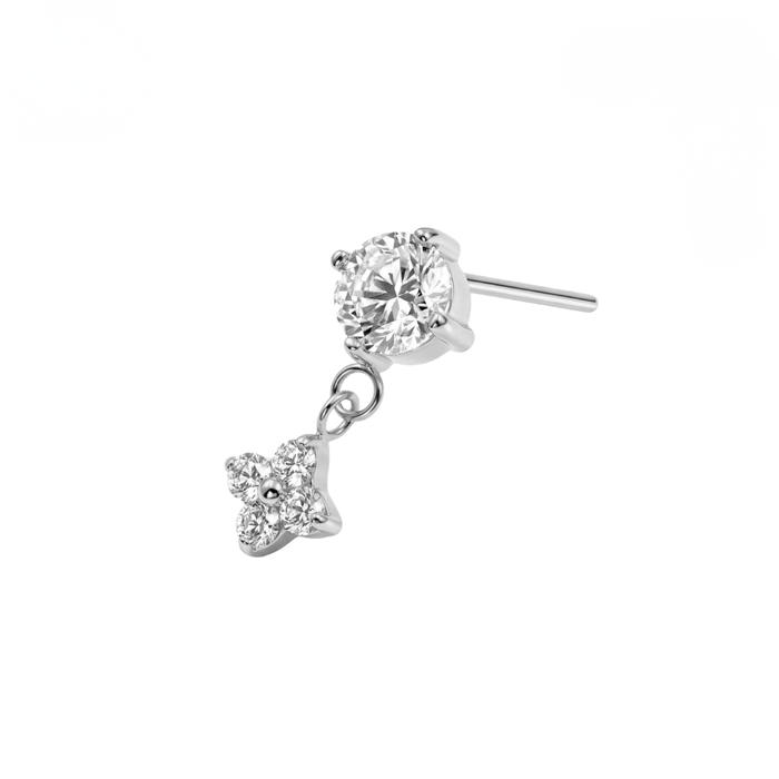 G23 Titanium CZ Jewelled Dangling Flower Threadless Labret Accessory Top