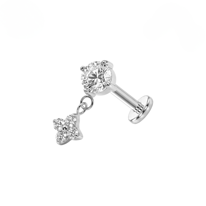 G23 Titanium CZ Jewelled Dangling Flower Threadless Flatback Stud