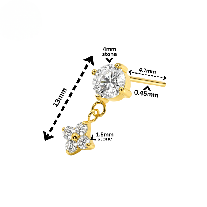 G23 Titanium CZ Jewelled Dangling Flower Threadless Labret Accessory Top