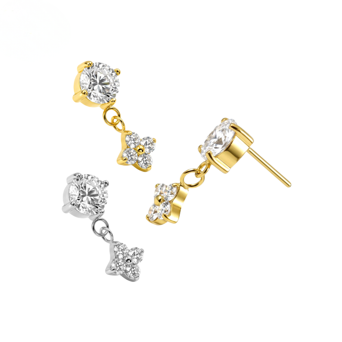 G23 Titanium CZ Jewelled Dangling Flower Threadless Labret Accessory Top