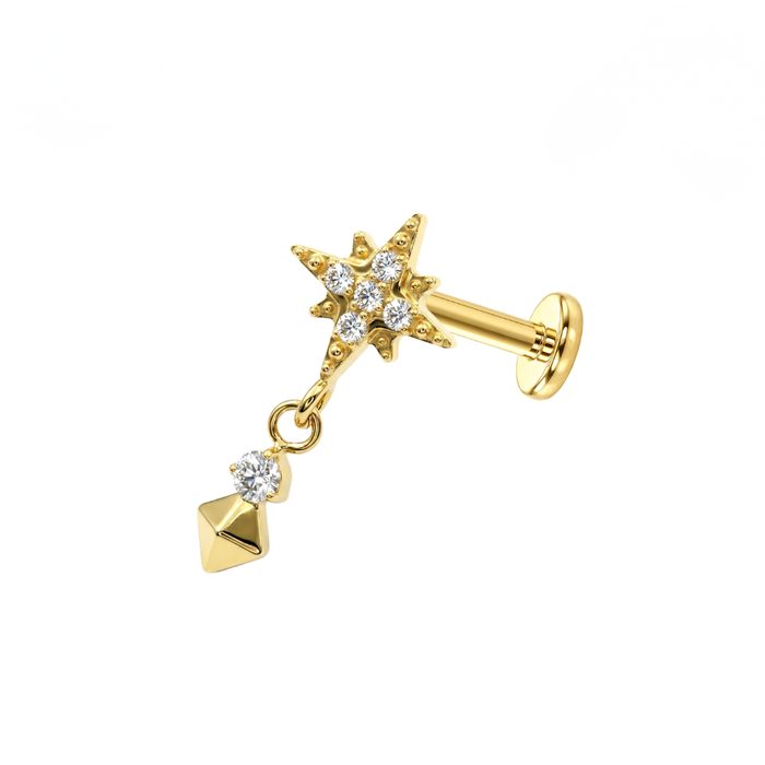 G23 Titanium CZ Jewelled North Star Threadless Flatback Stud