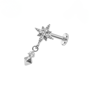 G23 Titanium CZ Jewelled North Star Threadless Flatback Stud