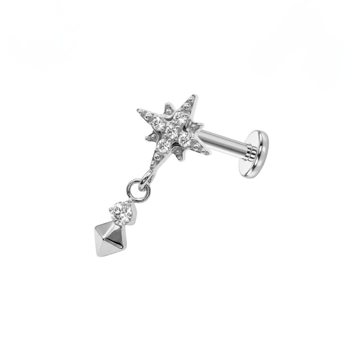 G23 Titanium CZ Jewelled North Star Threadless Flatback Stud
