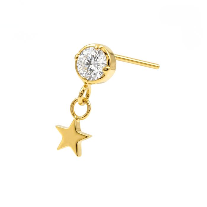 G23 Titanium CZ Jewelled with Dangling Star Threadless Labret Accessory Top