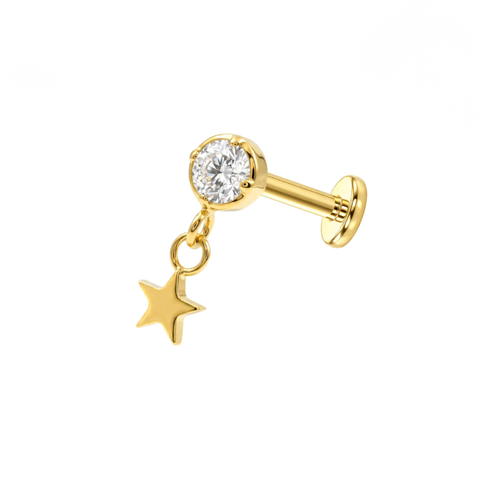 G23 Titanium CZ Jewelled with Dangling Star Threadless Flatback Stud