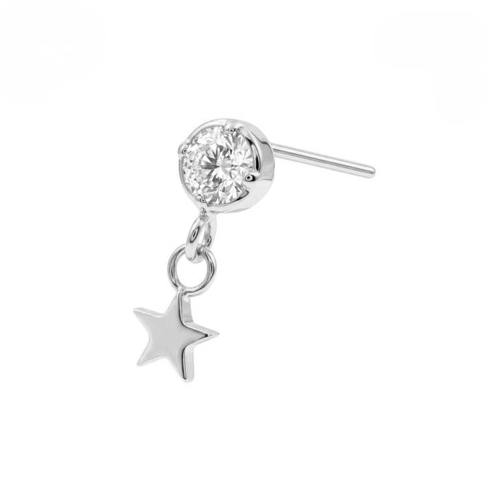 G23 Titanium CZ Jewelled with Dangling Star Threadless Labret Accessory Top