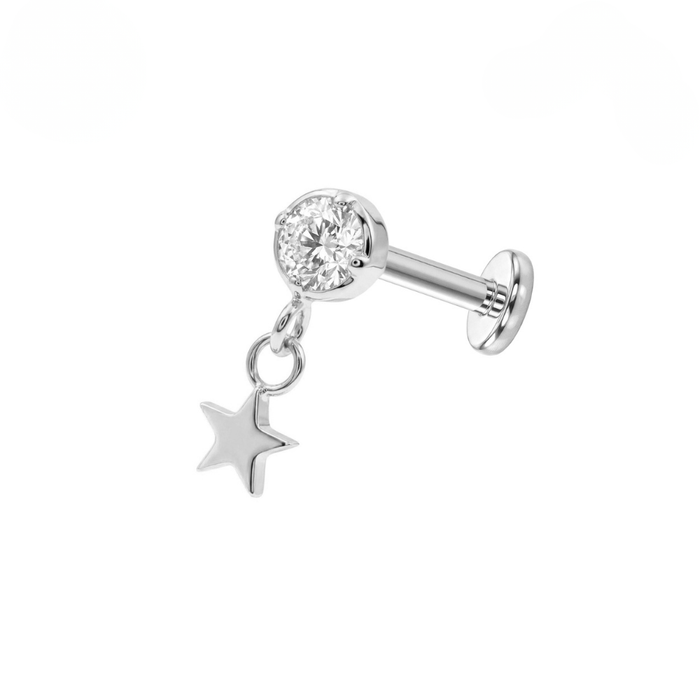 G23 Titanium CZ Jewelled with Dangling Star Threadless Flatback Stud