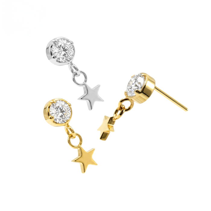 G23 Titanium CZ Jewelled with Dangling Star Threadless Labret Accessory Top
