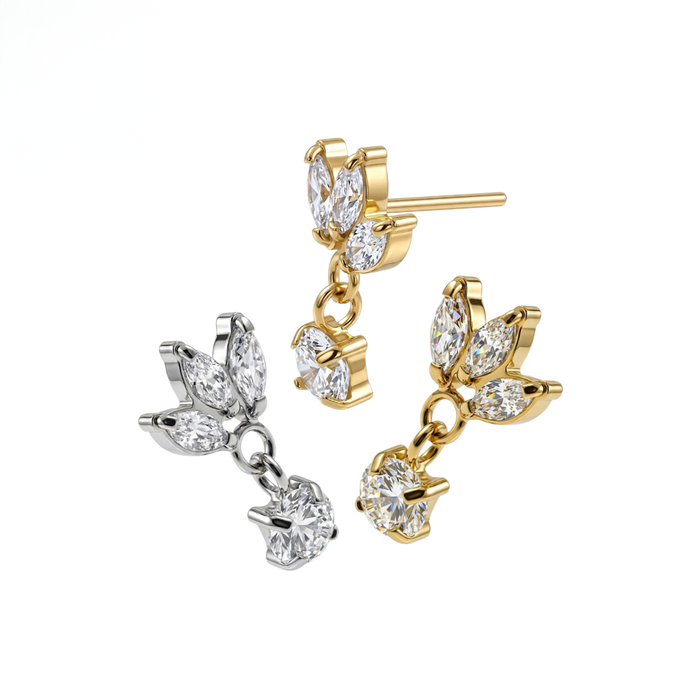 G23 Titanium Triple Marquise Leaf CZ Dangling Threadless Labret Accessory Top
