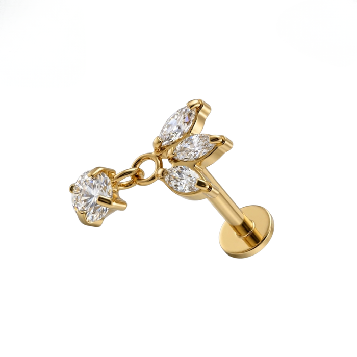 G23 Titanium Triple Marquise Leaf CZ Dangling Threadless Flatback Stud