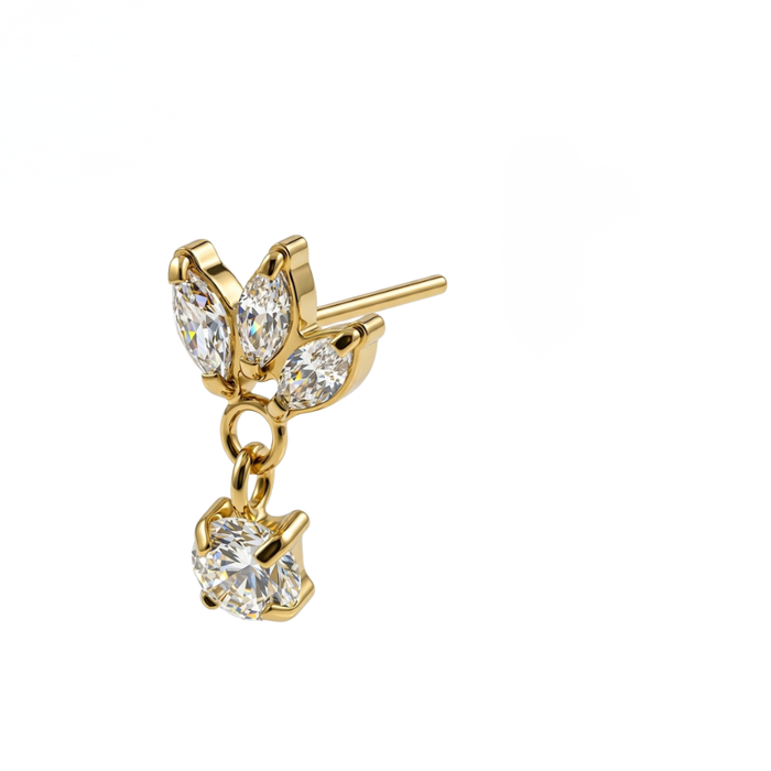 G23 Titanium Triple Marquise Leaf CZ Dangling Threadless Labret Accessory Top