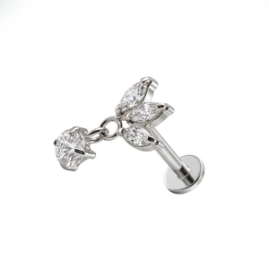 G23 Titanium Triple Marquise Leaf CZ Dangling Threadless Flatback Stud