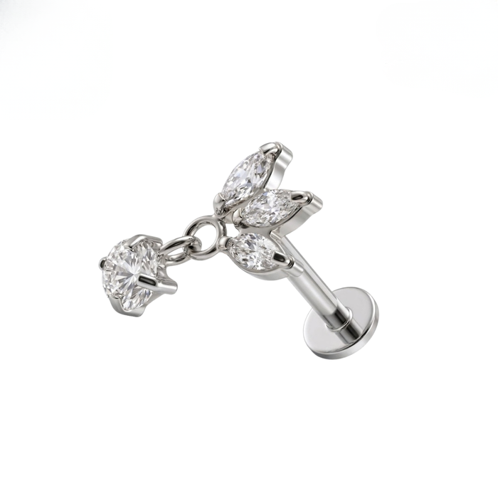 G23 Titanium Triple Marquise Leaf CZ Dangling Threadless Flatback Stud