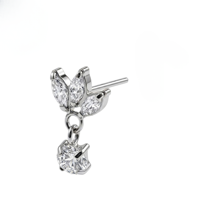 G23 Titanium Triple Marquise Leaf CZ Dangling Threadless Labret Accessory Top