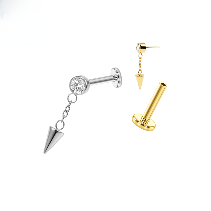 G23 Titanium Bezel CZ Spike Dangling Threadless Flatback Stud
