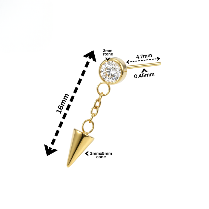 G23 Titanium Bezel CZ Spike Dangling Threadless Labret Accessory Top