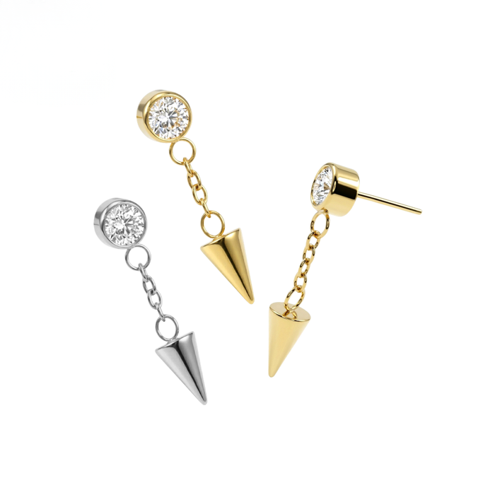 G23 Titanium Bezel CZ Spike Dangling Threadless Labret Accessory Top