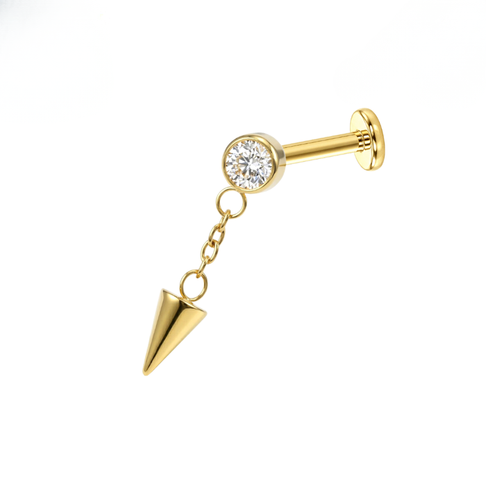 G23 Titanium Bezel CZ Spike Dangling Threadless Flatback Stud