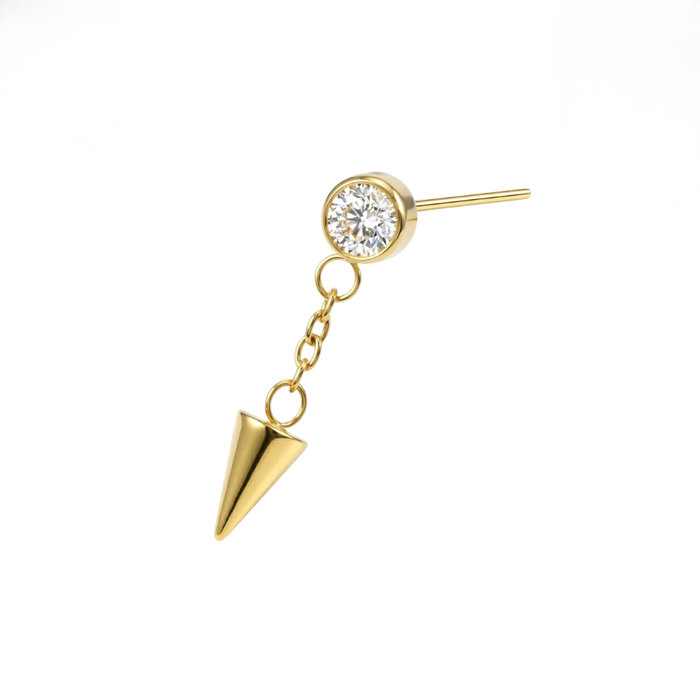 G23 Titanium Bezel CZ Spike Dangling Threadless Labret Accessory Top
