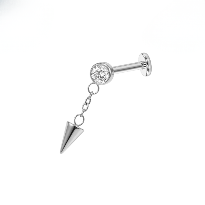 G23 Titanium Bezel CZ Spike Dangling Threadless Flatback Stud