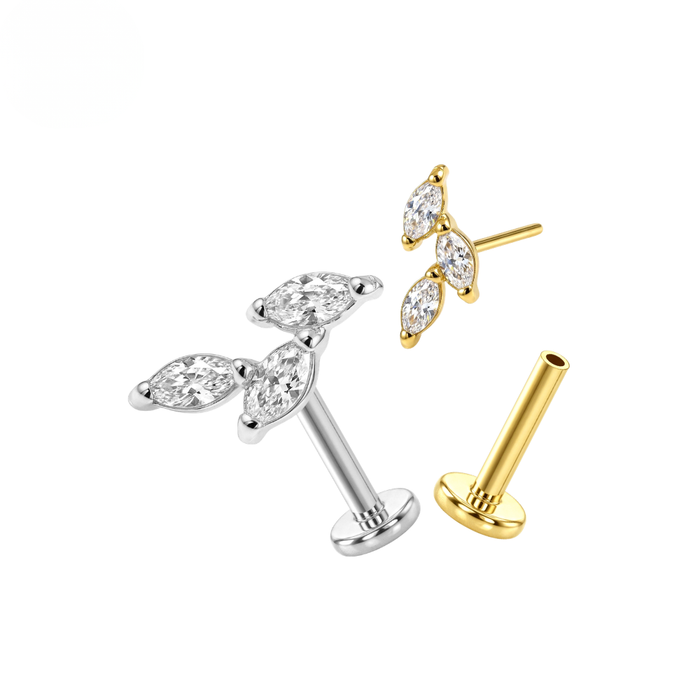 G23 Titanium Triple Marquise Leaf Threadless Flatback Stud