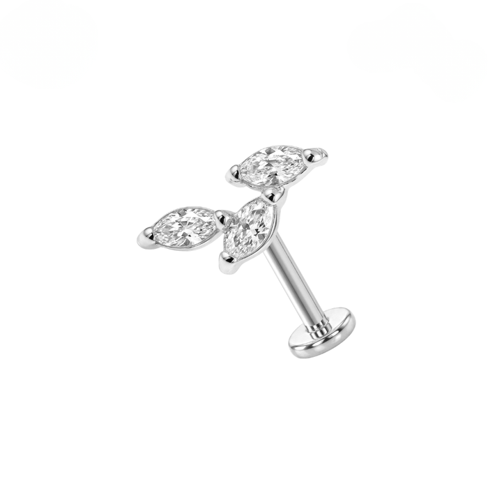G23 Titanium Triple Marquise Leaf Threadless Flatback Stud