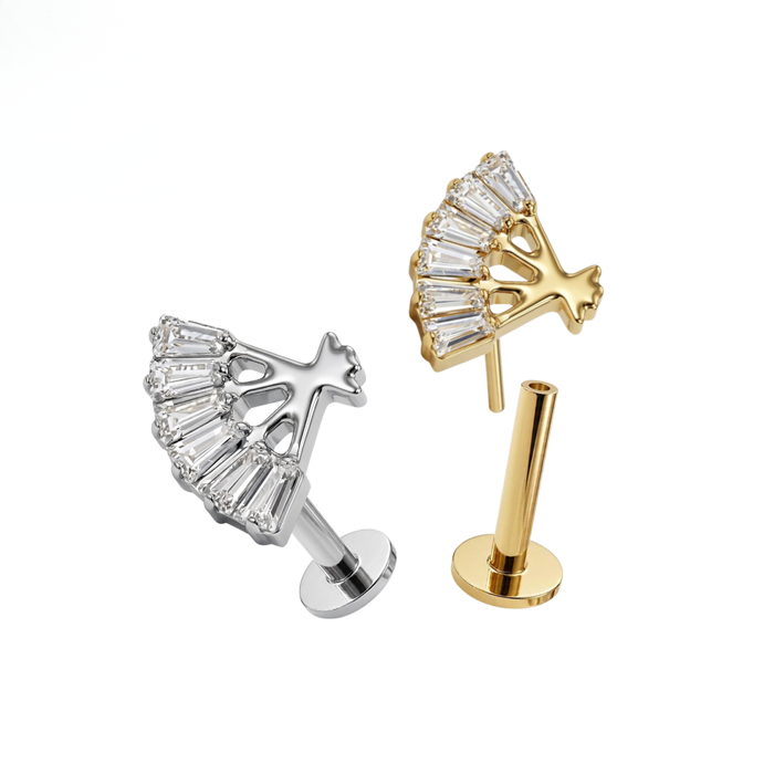 G23 Titanium Imperial Folding Fan CZ Threadless Flatback Stud