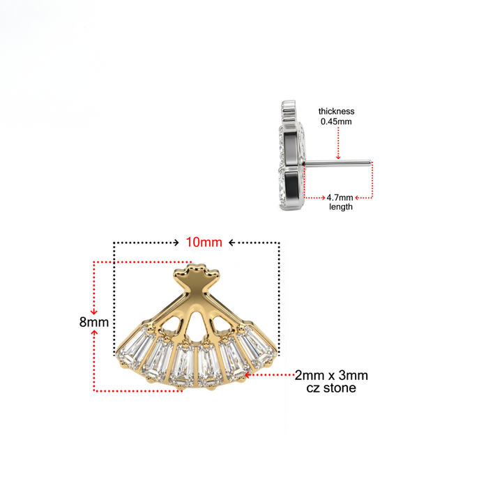 G23 Titanium Imperial Folding Fan CZ Threadless Labret Accessory Top