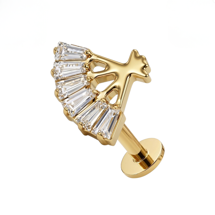 G23 Titanium Imperial Folding Fan CZ Threadless Flatback Stud
