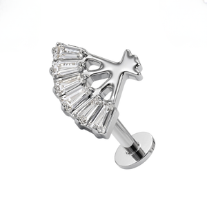 G23 Titanium Imperial Folding Fan CZ Threadless Flatback Stud