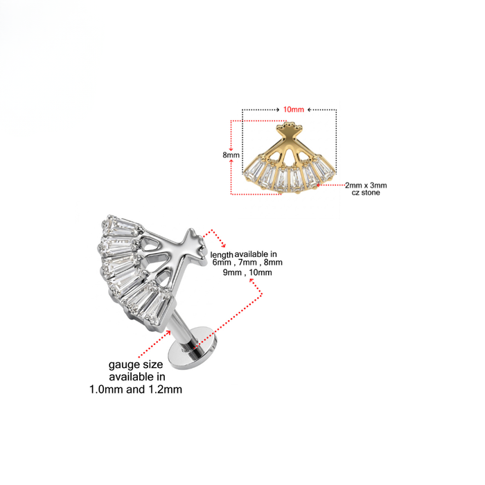 G23 Titanium Imperial Folding Fan CZ Threadless Flatback Stud