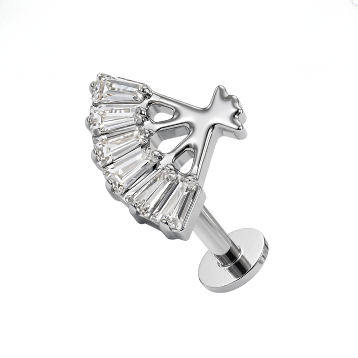 G23 Titanium Imperial Folding Fan CZ Threadless Flatback Stud