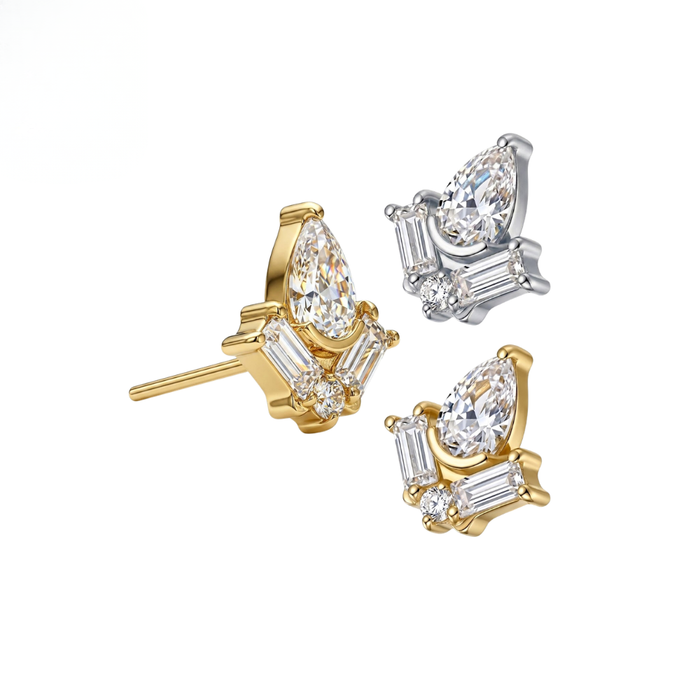 G23 Titanium Pear Baguette Cluster CZ Threadless Labret Accessory Top
