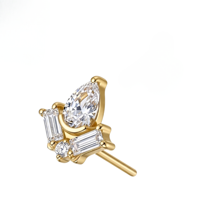 G23 Titanium Pear Baguette Cluster CZ Threadless Labret Accessory Top