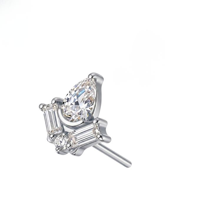 G23 Titanium Pear Baguette Cluster CZ Threadless Labret Accessory Top