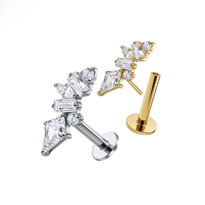 G23 Titanium Kite Baguette Cluster CZ Threadless Flatback Stud
