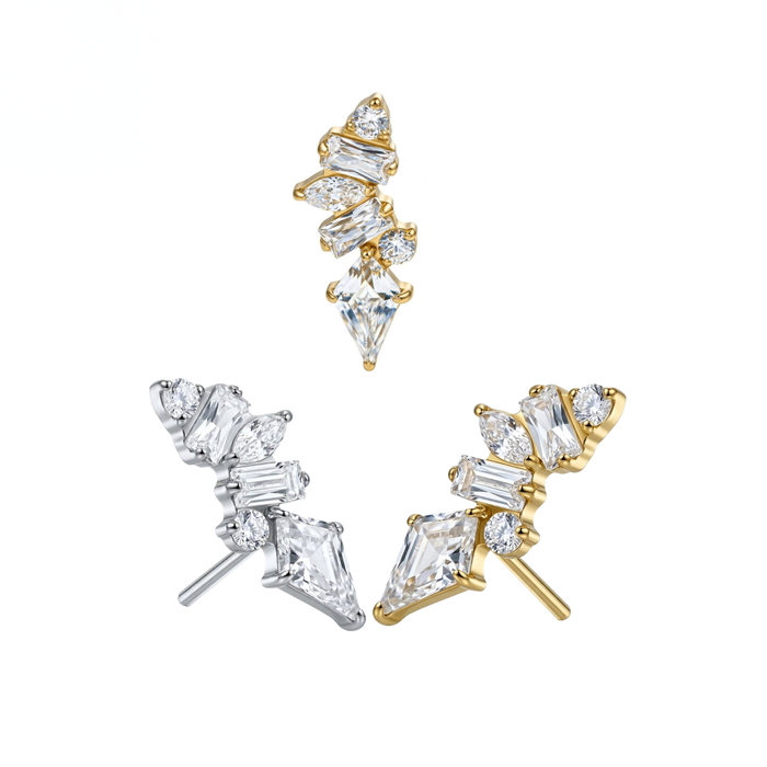G23 Titanium Kite Baguette Cluster CZ Threadless Labret Accessory Top