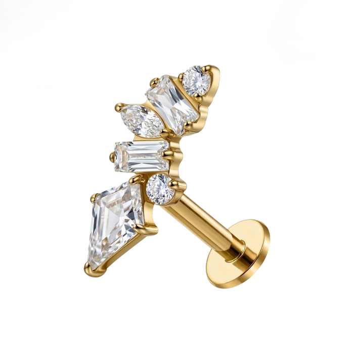 G23 Titanium Kite Baguette Cluster CZ Threadless Flatback Stud