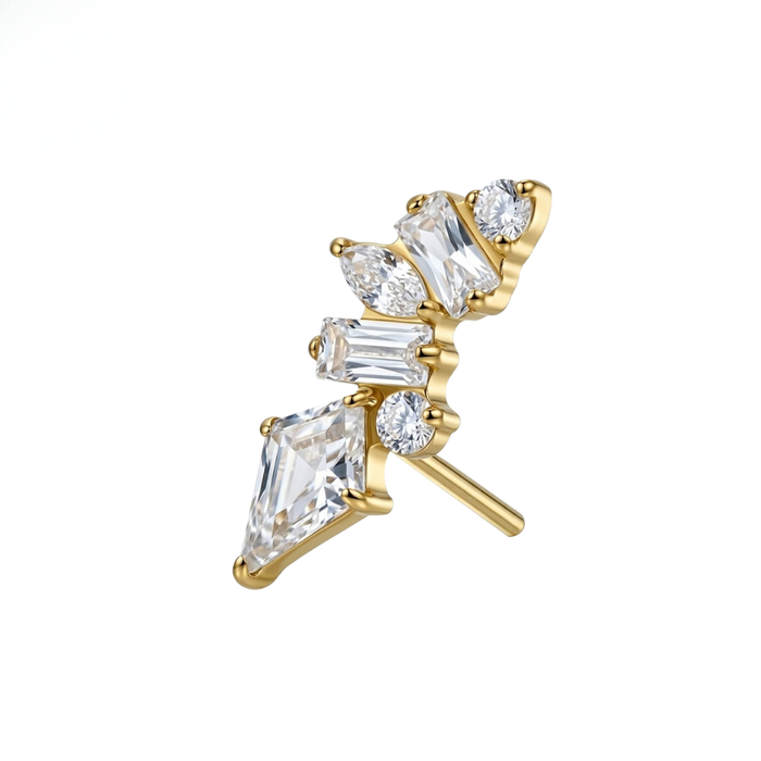 G23 Titanium Kite Baguette Cluster CZ Threadless Labret Accessory Top