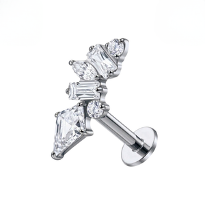 G23 Titanium Kite Baguette Cluster CZ Threadless Flatback Stud