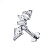 G23 Titanium Kite Baguette Cluster CZ Threadless Flatback Stud