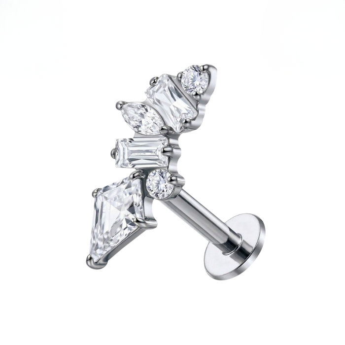 G23 Titanium Kite Baguette Cluster CZ Threadless Flatback Stud