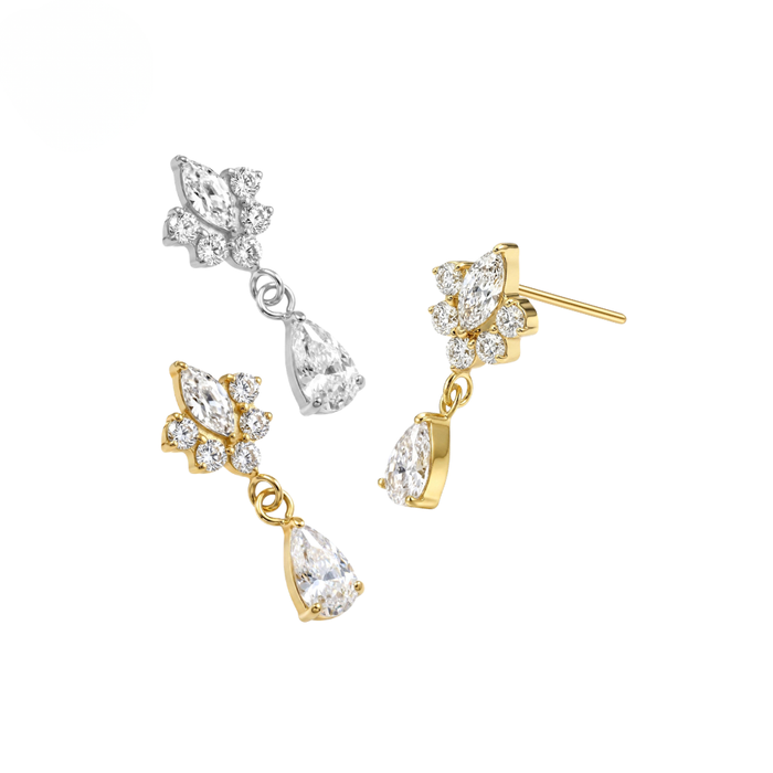 G23 Titanium Lotus Teardrop CZ Dangling Threadless Labret Accessory Top